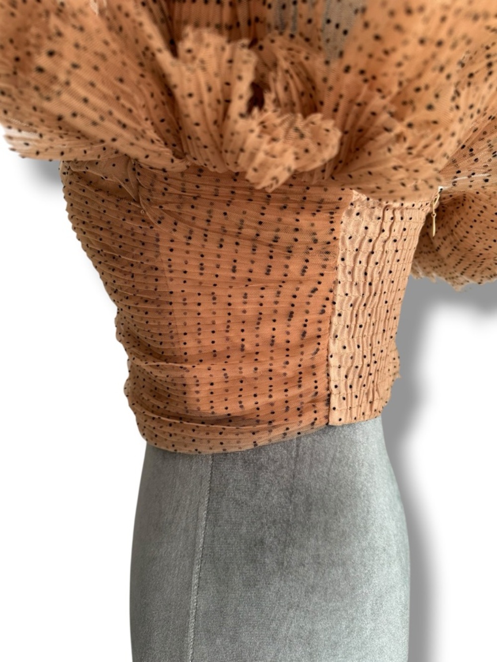 Zara Nude Mesh Tulle Black Polka Dot Ruffle Crop Tube Top Small Limited Edition - Picture 13 of 15